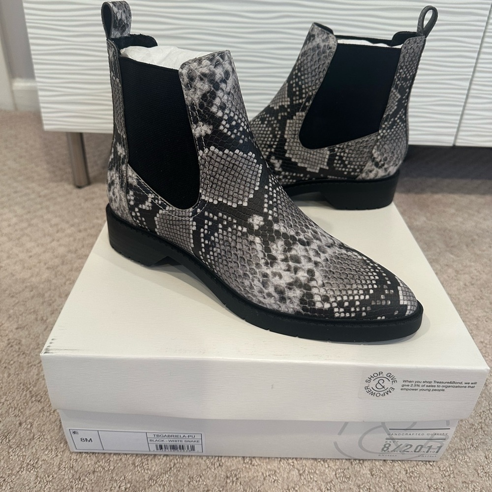 Treasure & Bond Black and Gray Ankle Boots with Snake Print